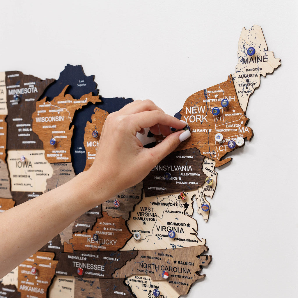 3D Wooden USA Map on Board Multicolor