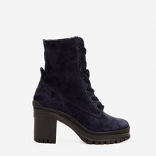 Load image into Gallery viewer, The Elera Navy Blue Leather Block Heel Women Boot