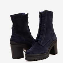 Load image into Gallery viewer, The Elera Navy Blue Leather Block Heel Women Boot