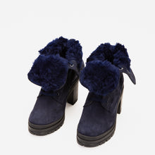 Load image into Gallery viewer, The Elera Navy Blue Leather Block Heel Women Boot