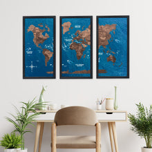 Load image into Gallery viewer, Triptych Wooden World Map (Dark Walnut)