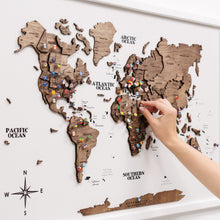 Load image into Gallery viewer, 3D Wooden Panel World Map - Dark Walnut