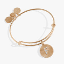 Load image into Gallery viewer, Initial F Pave Starburst Texture Bangle