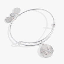 Load image into Gallery viewer, Initial N Pave Starburst Texture Bangle