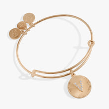 Load image into Gallery viewer, Initial V Pave Starburst Texture Bangle
