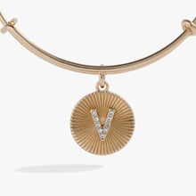 Load image into Gallery viewer, Initial V Pave Starburst Texture Bangle