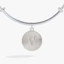 Load image into Gallery viewer, Initial V Pave Starburst Texture Bangle