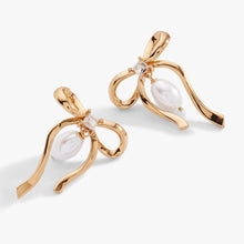 Load image into Gallery viewer, Bow Pearl Coquette Statement Drop Earring
