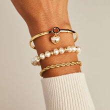 Load image into Gallery viewer, Pearl Heart + Crystal Charm Clip Bangle