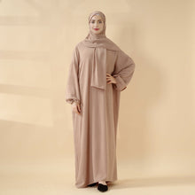 Load image into Gallery viewer, Cocoon-Cut Crepe Abaya Perfect For Umrah With One-Piece Hijab Attached (MA143)