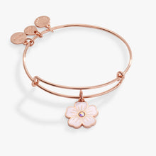Load image into Gallery viewer, Pink Pansy and Crystal Charm Bangle Bracelet