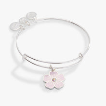 Load image into Gallery viewer, Pink Pansy and Crystal Charm Bangle Bracelet
