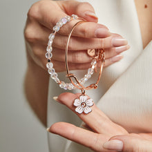 Load image into Gallery viewer, Pink Pansy and Crystal Charm Bangle Bracelet
