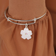 Load image into Gallery viewer, Pink Pansy and Crystal Charm Bangle Bracelet