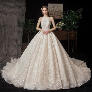 Luxurious Shiny Wedding Gown with Crystal Lace EDW234