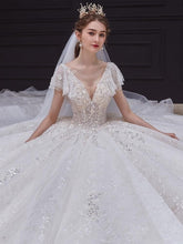 Load image into Gallery viewer, Luxury White Wedding Dress with Crystal Beads