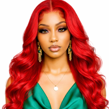 Load image into Gallery viewer, Red Glueless Straight 24' HD Lace Frontal Human Hair Wigs Body Wave