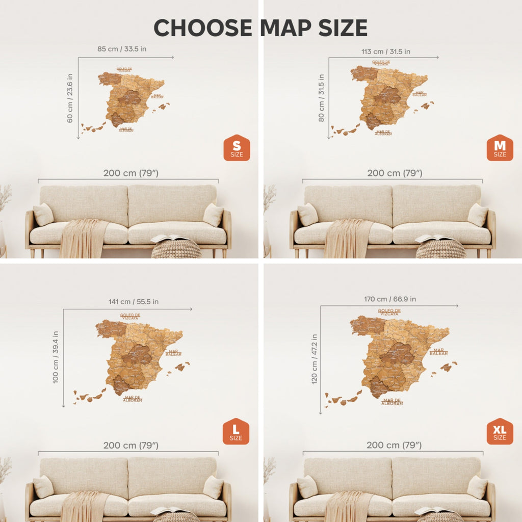 Wooden Map of Spain – Oak