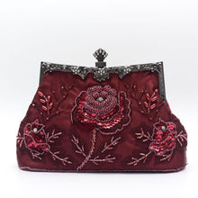 Load image into Gallery viewer, Rhinestone Rose Embroidery Beaded Vintage Clutch Bag (MAC292)