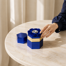 Load image into Gallery viewer, One in a Million™ Mirror Blue Hexagon Box | Dark Blue &amp; Silver Roses