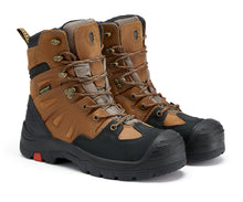 Load image into Gallery viewer, ROCKROOSTER Woodland Men's 8 inch Brown Work Boots, Composite Toe, Slip Resistant, Electrical Hazard Protection, Rubber outsole AK869