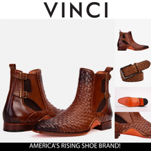 Load image into Gallery viewer, The Rolls Boot Woven Tan Leather Double Monk Strap Handmade Men Shoe