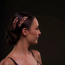 Load image into Gallery viewer, Rose  Gold Crystal Leaf Hair Comb Set