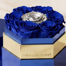 Load image into Gallery viewer, One in a Million™ Mirror Blue Hexagon Box | Dark Blue &amp; Silver Roses
