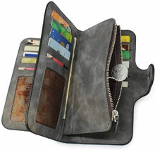 Load image into Gallery viewer, Vintage Faux Leather Long Wallet – Trifold Credit Card Holder with Snap &amp; Zipper