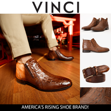 Load image into Gallery viewer, The Randor Brown Crocodile Leather Side-Zip Dress Ankle Men  Boot