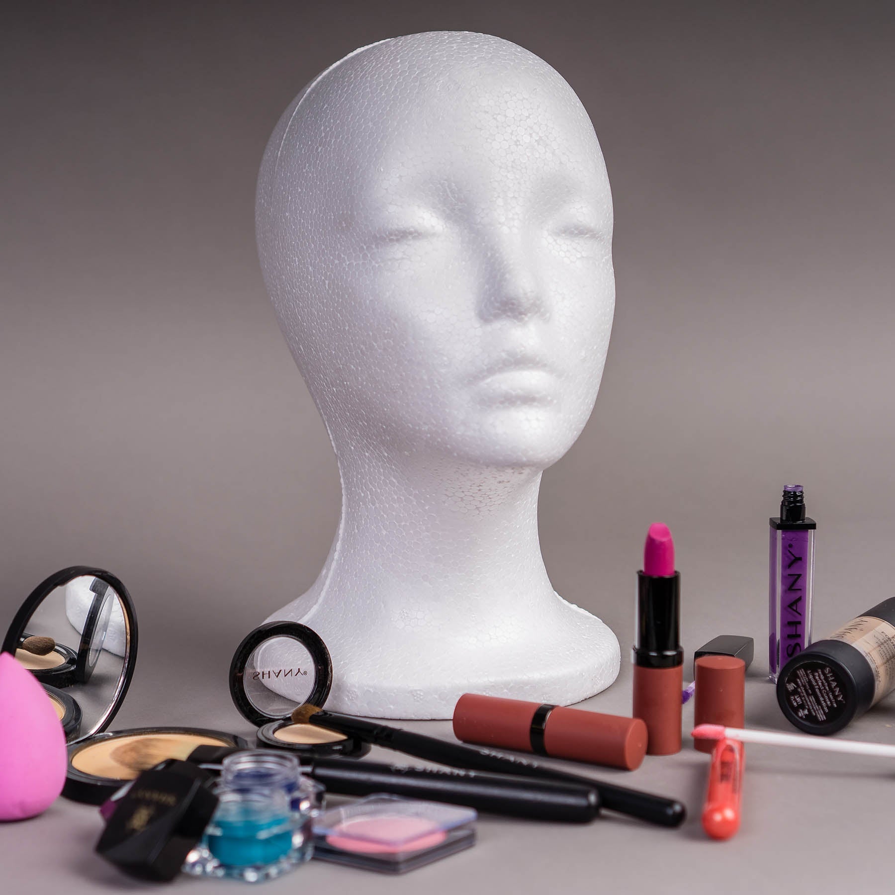 SHANY Styrofoam Mannequin Heads Wig Stand - 1 - ITEM# SH-FOAM-M1 - Costume wig styrofoam head mannequin display front,women practice head training head female head foam,Mannequin Manikin White Female head item stand wig,Head Model Wig Hair Hat Display Foam Wig holder,Tall Female Foam Mannequin Wig Stand Practice head - UPC#
