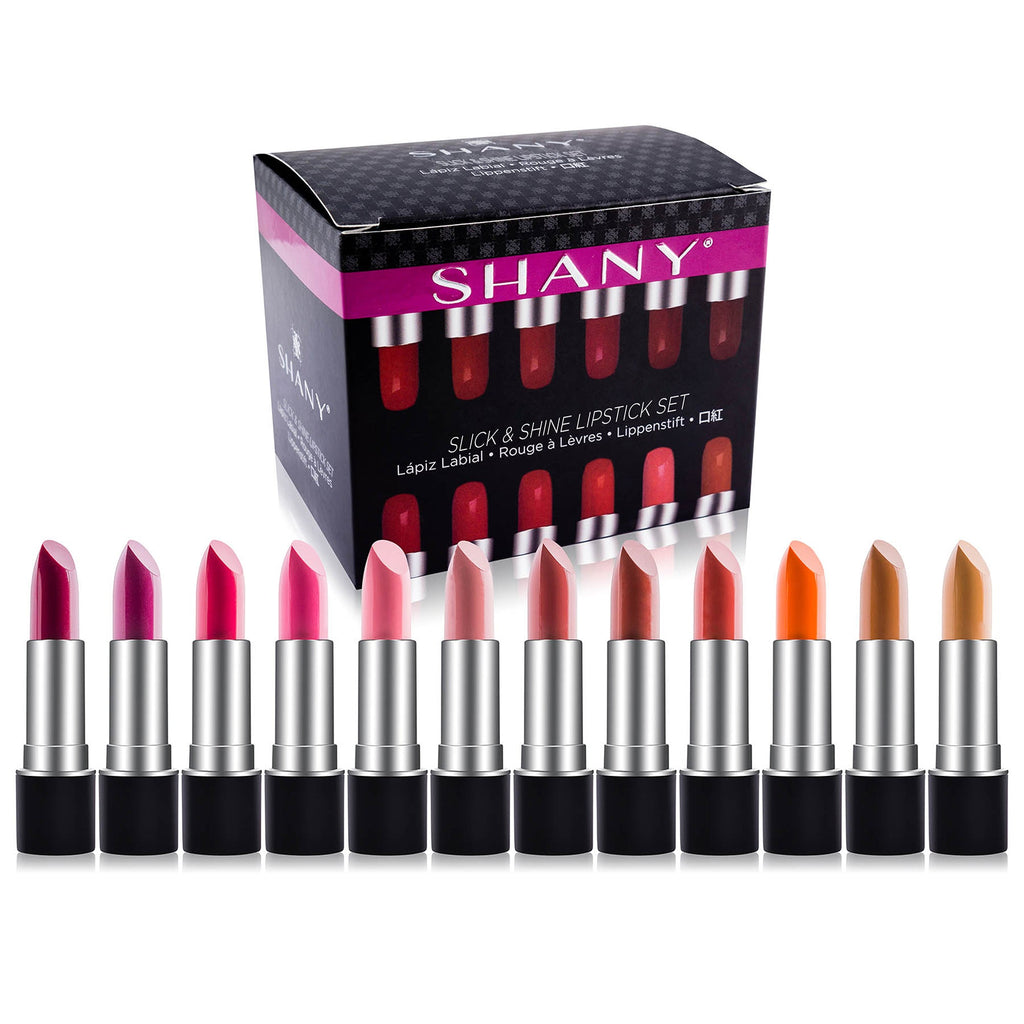 SHANY Slick and Shine Multicolored Lipstick Set 12 Matte Lip Colors Long Lasting Hydrating Lip shades with Vitamin E and Aloe Vera in for Smooth Creamy Lip contour and Everyday Makeup Use - SHOP MATTE - LIPSTICKS - ITEM# SH-LP0012-SET-PARENT