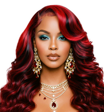Load image into Gallery viewer, Red Rose Black 24' Highlights Body Wave Human Black Lace Front Human Hair Wigs