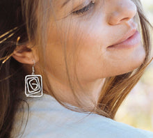 Load image into Gallery viewer, Boho Spiral Earrings Geometric Dangle Minimalist Silver Infinity Symbol Jewelry square or circle