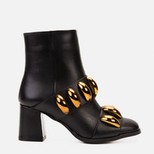 Load image into Gallery viewer, The Eclipse Black &amp; Gold Leather Block Heel Women Boot
