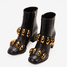 Load image into Gallery viewer, The Eclipse Black &amp; Gold Leather Block Heel Women Boot