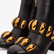 Load image into Gallery viewer, The Eclipse Black &amp; Gold Leather Block Heel Women Boot
