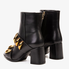 Load image into Gallery viewer, The Eclipse Black &amp; Gold Leather Block Heel Women Boot