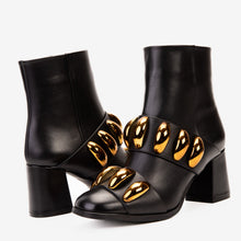 Load image into Gallery viewer, The Eclipse Black &amp; Gold Leather Block Heel Women Boot