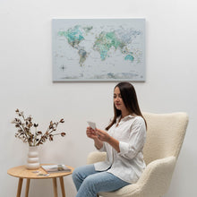 Load image into Gallery viewer, World Map on Canvas - Sky Blue