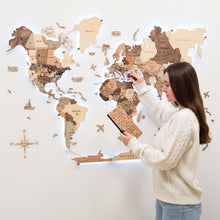 Load image into Gallery viewer, 3D LED Wooden World Map 3.0 Smokey