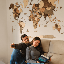 Load image into Gallery viewer, 3D Wooden World Map Smokey