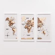 Load image into Gallery viewer, Triptych Wall Art - Wooden World Map (Smokey)