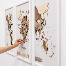 Load image into Gallery viewer, Triptych Wall Art - Wooden World Map (Smokey)