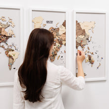 Load image into Gallery viewer, Triptych Wall Art - Wooden World Map (Smokey)
