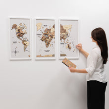 Load image into Gallery viewer, Triptych Wall Art - Wooden World Map (Smokey)