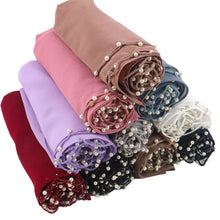 Load image into Gallery viewer, Solid Chiffon Hijab with Delicate Beaded Edging Pearl-Embellished Wave (MH139)