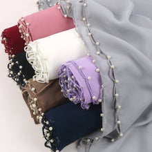 Load image into Gallery viewer, Solid Chiffon Hijab with Delicate Beaded Edging Pearl-Embellished Wave (MH139)