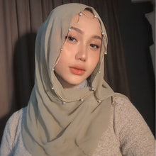 Load image into Gallery viewer, Solid Chiffon Hijab with Delicate Beaded Edging Pearl-Embellished Wave (MH139)