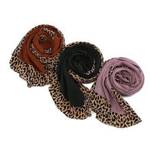Load image into Gallery viewer, Solid Color Leopard-Print Embellished Crinkle Scarf Hijab (MH181)